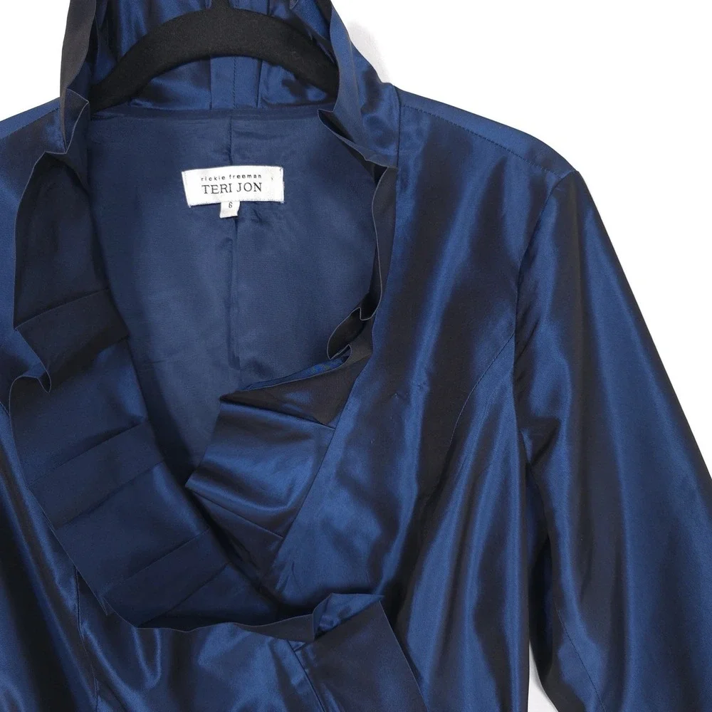 TERI JON Rickie Freeman SET 100% SILK Size 6 Tie Blazer Jacket + Maxi Skirt Navy